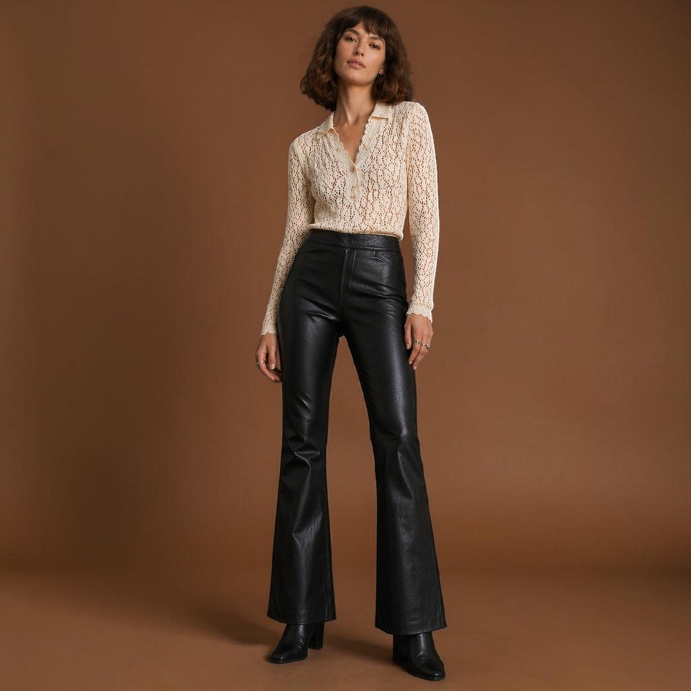 Spanx Black Faux Leather Flare Pull On Pants Sz M